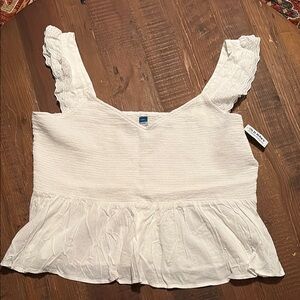 Old Navy White Ruffled Peplum Blouse